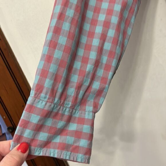 J Crew flex washed classic fit blue pink checkered button down shirt Size XL - Picture 3 of 10